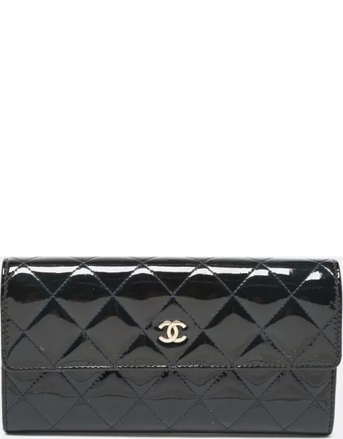 Chanel Navy Blue Quilted Patent Leather Continental Wallet