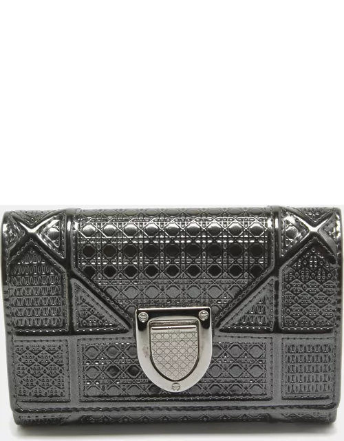Dior Grey Microcannage Patent Leather Diorama Trifold Wallet