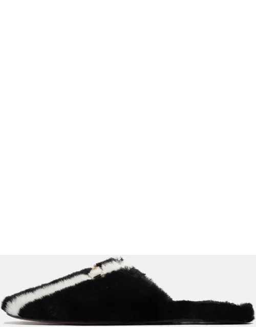 Gucci x Adidas Black/White Stripes Fur Horsebit Flat Mule