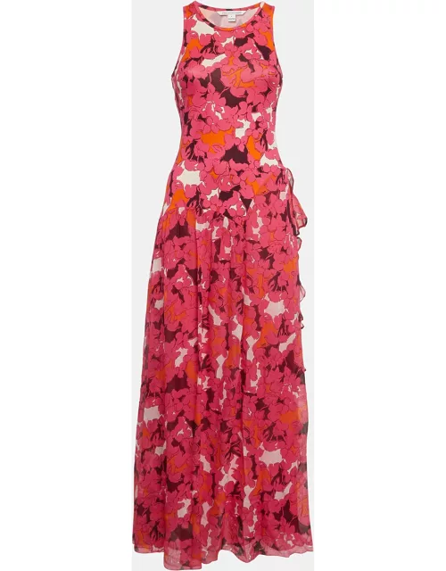 Diane Von Furstenberg Pink Eden Garden Print Jersey and Silk Davina Maxi Dress