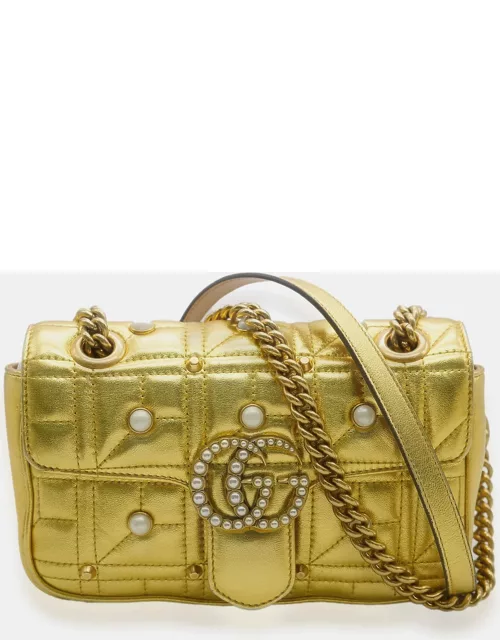 Gucci Metallic Leather Mini Aria Pearly GG Marmont Matelasse Shoulder Bag