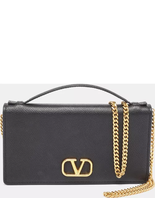 Valentino Black Leather VLogo Wallet on Chain