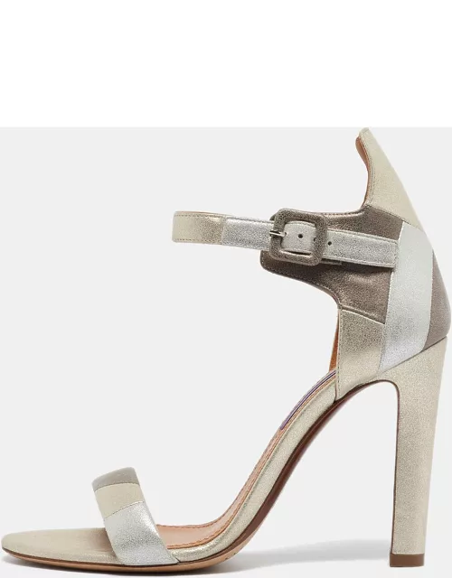 Ralph Lauren Metallic Tricolor Glitter Suede Ankle Strap Sandal