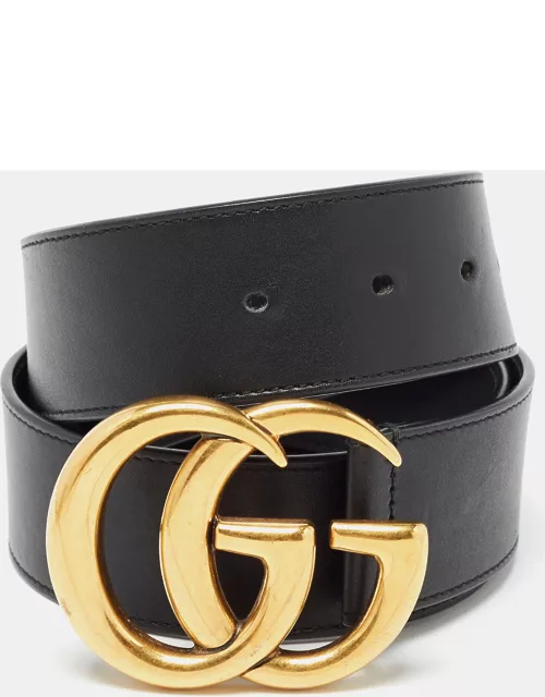 Gucci Black Leather GG Marmont Buckle Belt 80C