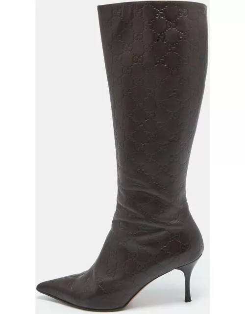 Gucci Brown Guccissima Leather Pointed Toe Knee Length Boot