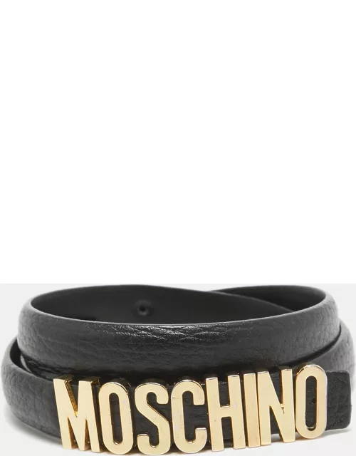 Moschino Black Leather Logo Slim Waist Belt 85C
