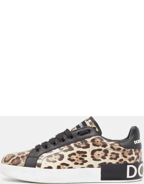 Dolce & Gabbana Black/Brown Leopard Print Leather Portofino Low Top Sneaker