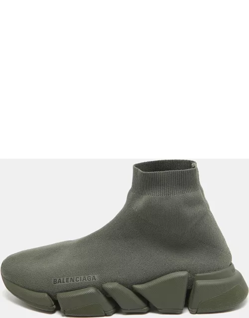 Balenciaga Green Knit Fabric Speed 2.0 High Top Sneaker