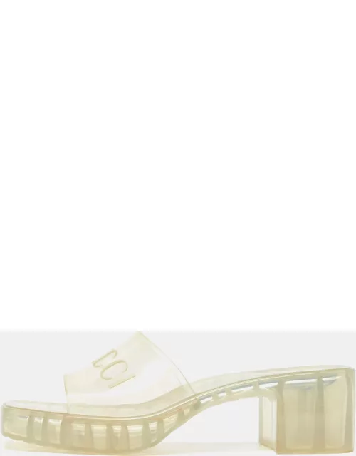 Gucci Transparent PVC Logo Block Heel Slide Sandal