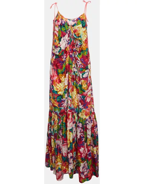 Kenzo Multicolor Floral Print Silk Shoulder Strap Maxi Dress