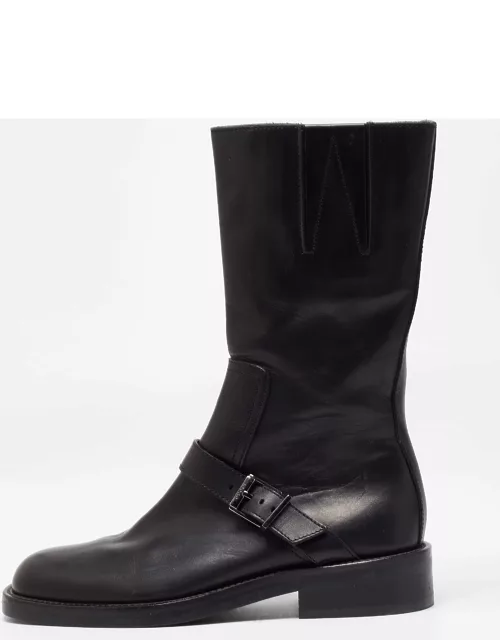 Gucci Black Leather Buckle Detail Mid Calf Boot
