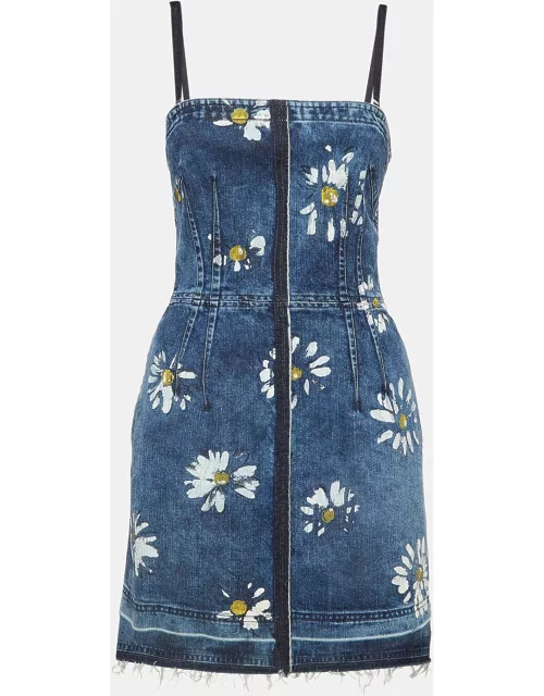 D & G Blue Floral Print Denim Zipper Mini Dress