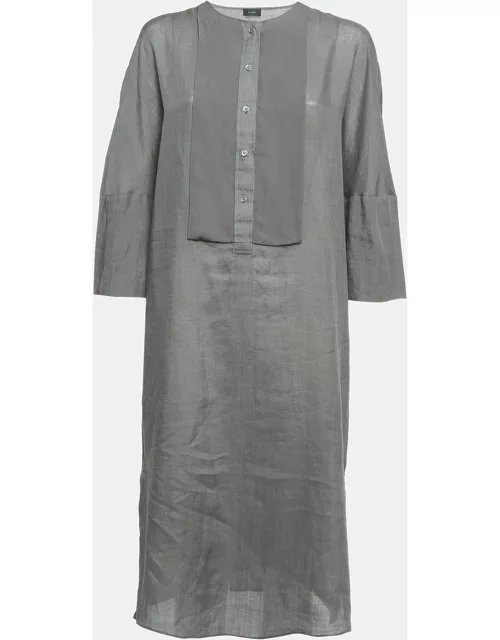 Joseph Grey Ramie Long Sleeve Buttoned Midi Dress