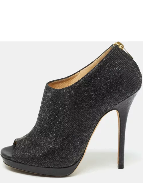 Jimmy Choo Black Glitter and Leather Hector Bootie