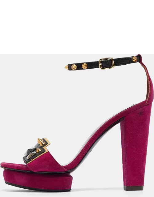 Marc by Marc Jacobs Magenta Suede and Leather Studded Ankle Strap Sandal