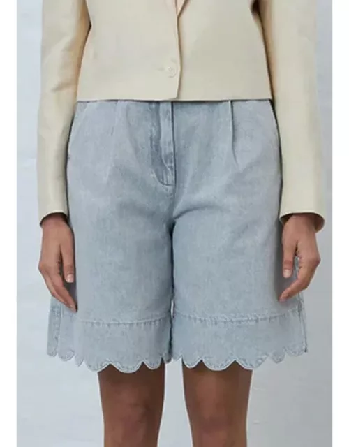 STELLA NOVA Scallop Edge Denim Shorts - Light Grey