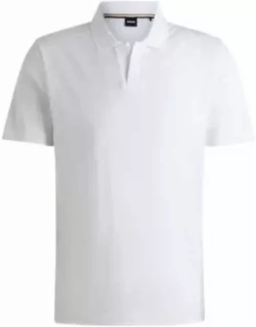 Johnny-collar polo shirt in mixed-structure cotton- White Men's Polo Shirt