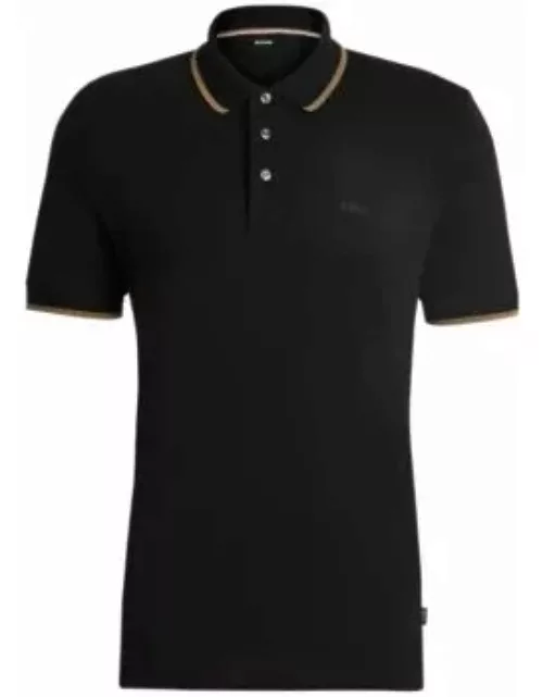 Cotton-piqu polo shirt with logo detail- Black Men's Polo Shirt