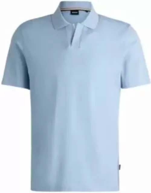 Johnny-collar polo shirt in mixed-structure cotton- Light Blue Men's Polo Shirt