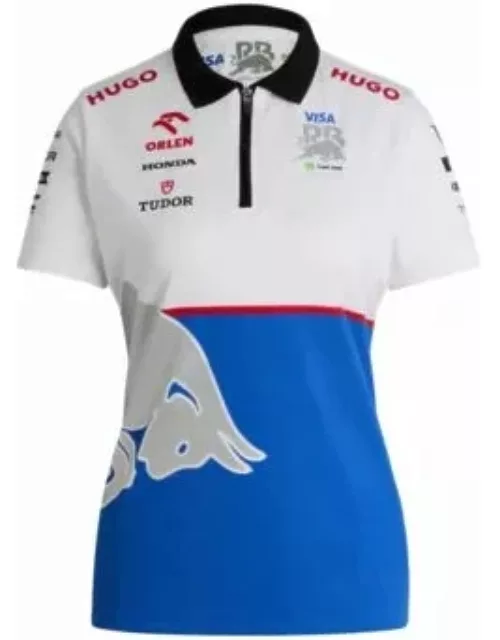 Zip-neck fanwear polo shirt with dynamic branding- White Women's HUGO x RB
