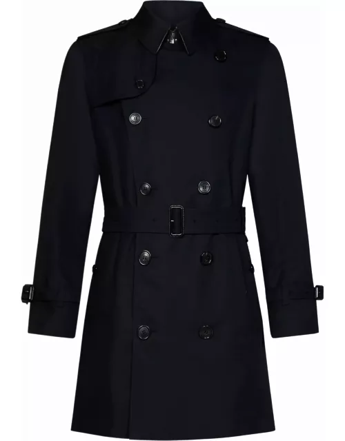 Burberry wimbledon Blue Double-breasted Trench Coat With Belt And Branded Buttons In Cotton Man