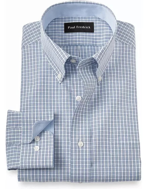 Non-iron Cotton Plaid Dress Shirt With Contrast Tri