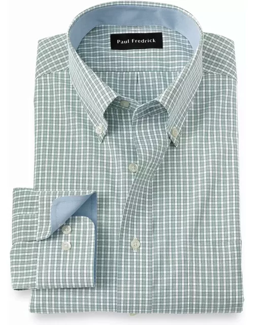 Non-iron Cotton Plaid Dress Shirt With Contrast Tri