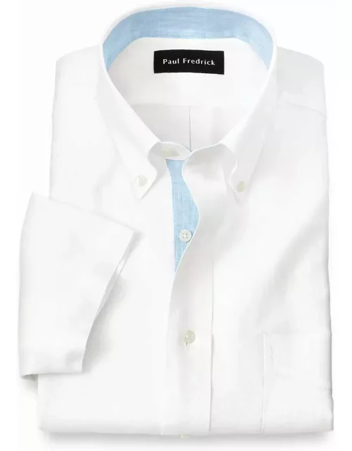 Non-iron Linen Solid Dress Shirt With Contrast Tri