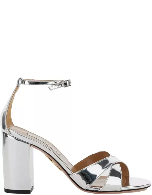Aquazzura divine Silver Sandals With Block Heel In Laminated Leather Woman