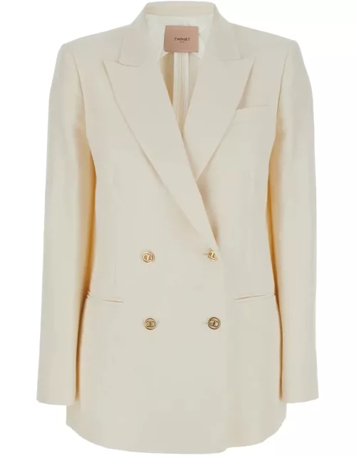 TwinSet Beige Double-breasted Jacket With Buttons In Techno Fabric Woman
