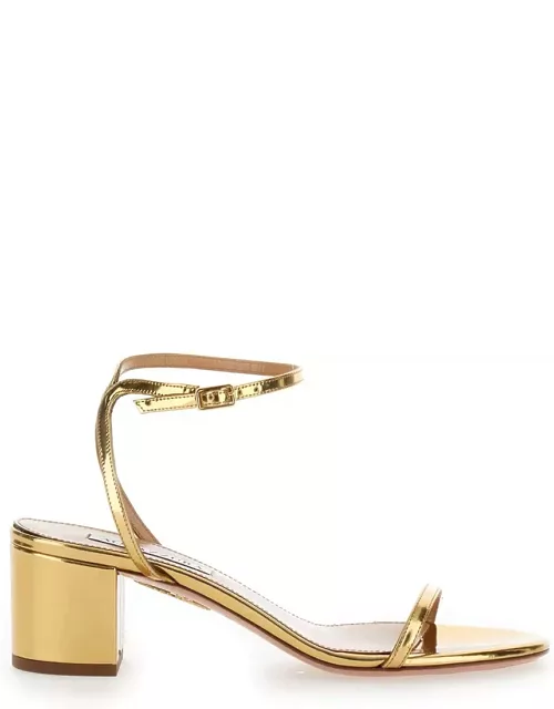 Aquazzura olie Gold Tone Sandals With Block Heel In Laminated Leather Woman