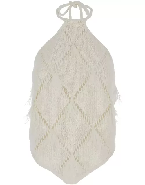 TwinSet White Open Knit Work Top In Techno Fabric Woman
