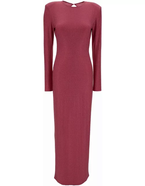 Rotate by Birger Christensen Red Maxi Dress With Rhinestone Embellishment In Stretch Fabric Woman