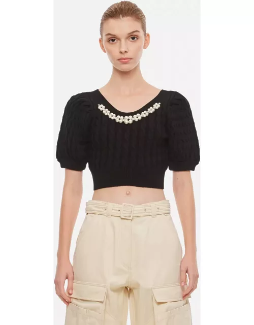 Simone Rocha Cropped Puff Sleeve Open Neck Cable Top