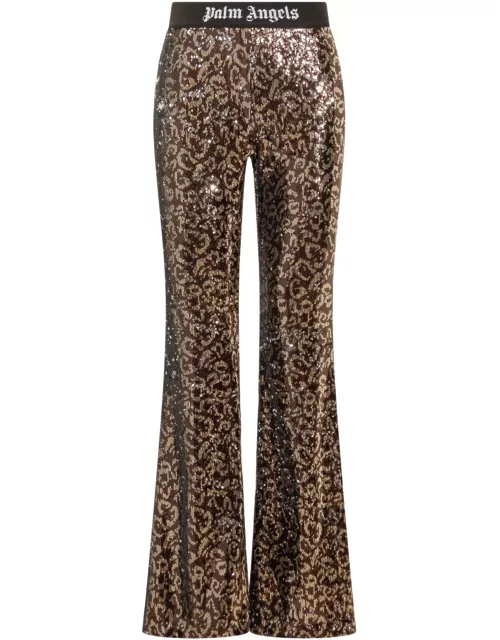 Palm Angels Logo Tape Sequins Flare Trouser