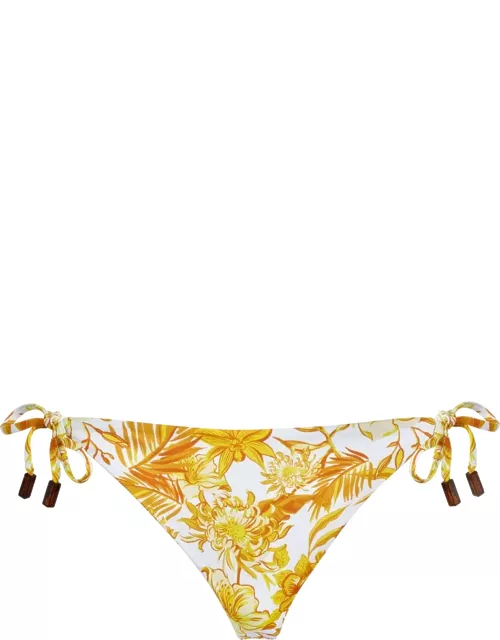 Women String Bikini Bottom Tahiti Flowers - Swimming Trunk - Flore - Yellow