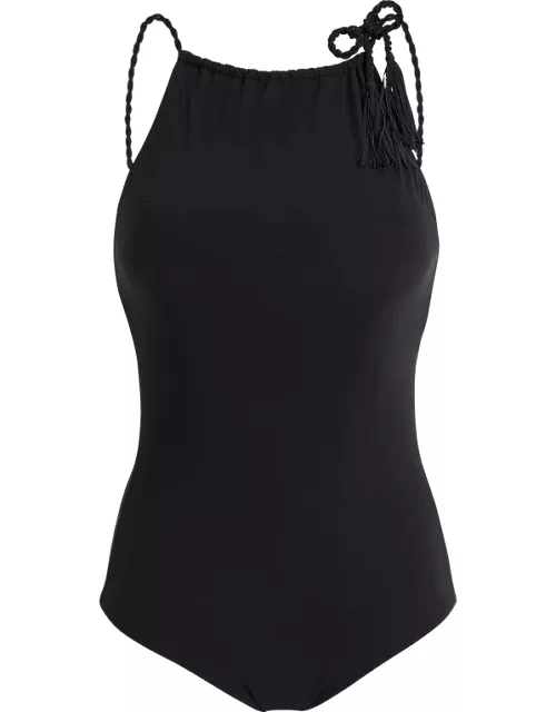 Women Rope High-neck One-piece Swimsuit Tresses - Swimming Trunk - Lover - Black