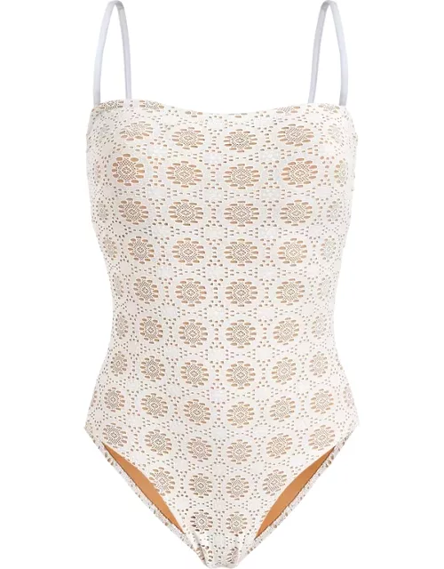 Women Bustier One-piece Swimsuit Broderies Anglaises - Swimming Trunk - Facette - White