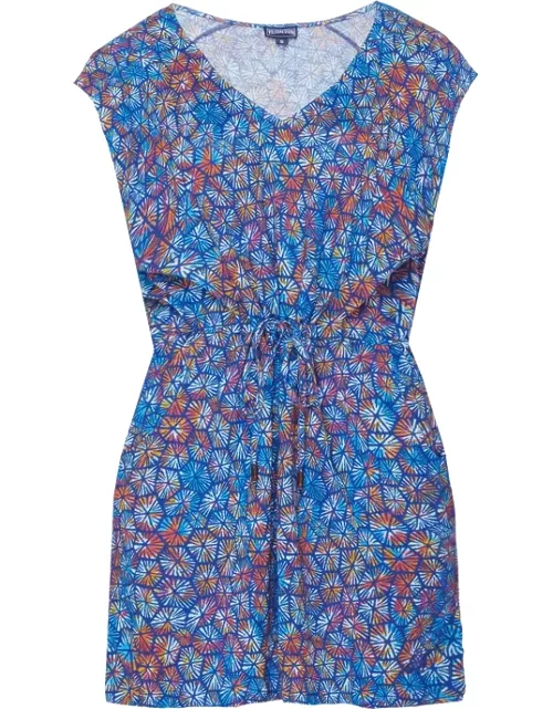 Women V Neckline Linen Dress Carapaces Multicolores - Dress - Fairway - Blue