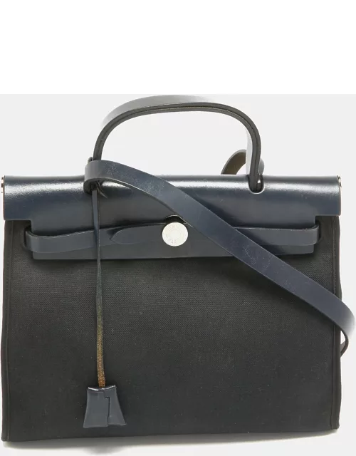 Hermes Bleu Index/Black Canvas and Leather Herbag Zip PM Bag