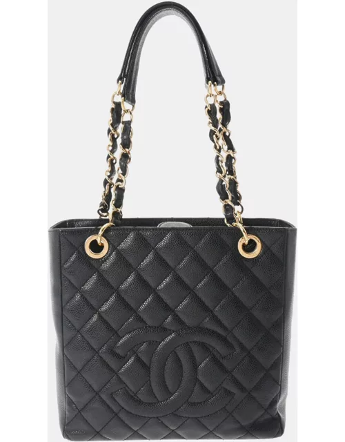 Chanel Black Caviar Leather Petit Shopping Tote Bag