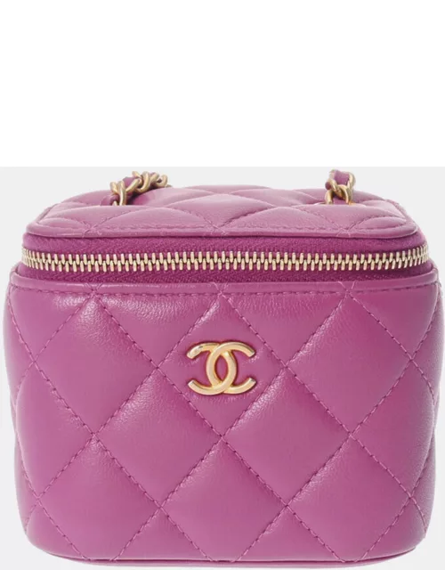 Chanel Purple Lambskin Leather Small Vanity Shoulder Bag
