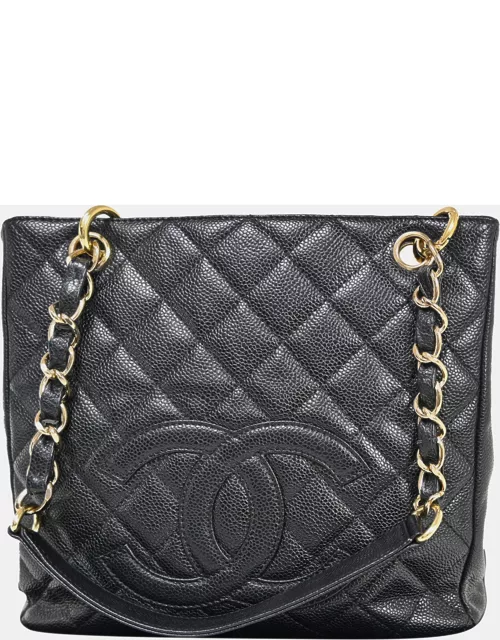 Chanel Black Leather Petite Shopping Tote bag