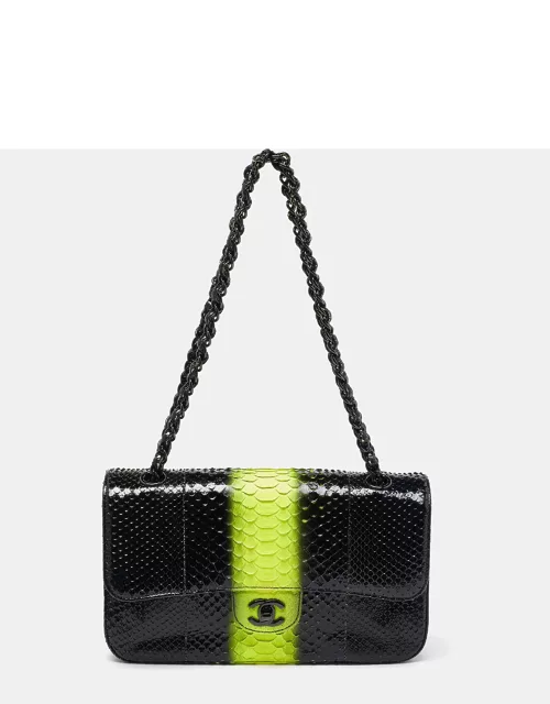Chanel Black/Green Python Medium Classic Double Flap Bag