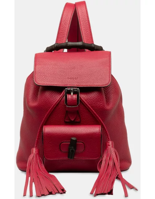 Gucci Red Leather Bamboo Fringe Backpack