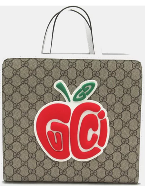 Gucci Brown Canvas GG Canvas Apple Print Tote Bag