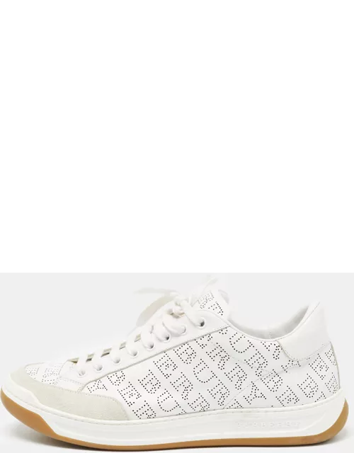 Burberry White Perforated Leather Timsbury Sneaker