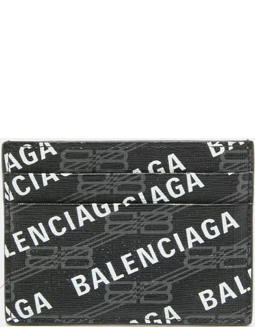Balenciaga Black/White Printed Logo Leather Card Holder