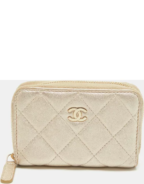 Chanel Gold Quilted Leather Zip Around Coin Purse