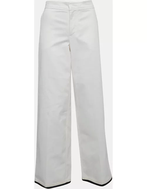 Moncler White Contrast Hem Trim Cotton Wide Leg Trousers